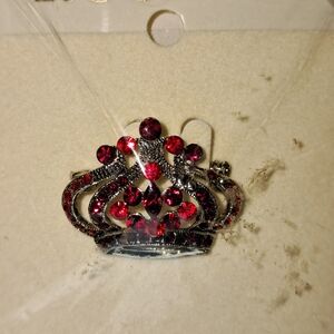 Rucinni Red Rhinestone Silvertone Crown Pin